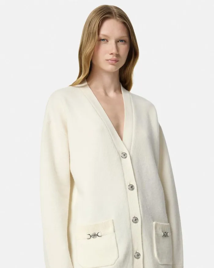 CashmereBlend Oversize Cardigan White Women Versace Knitwear