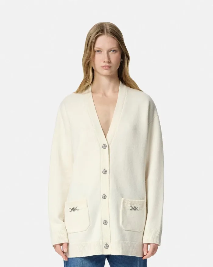 CashmereBlend Oversize Cardigan White Women Versace Knitwear