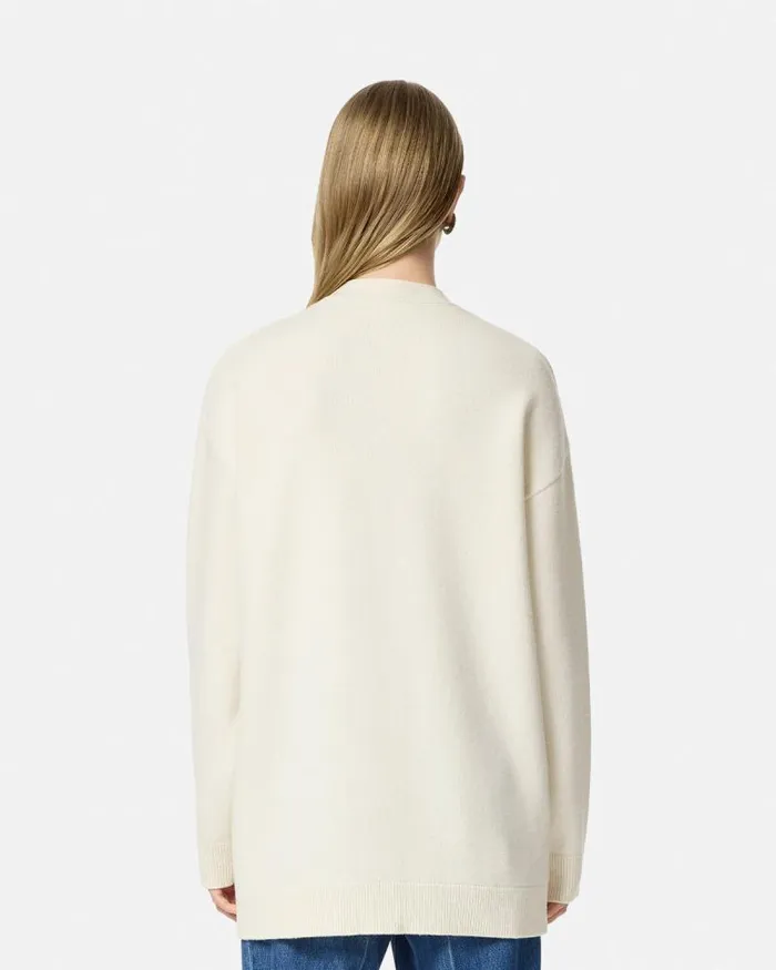 CashmereBlend Oversize Cardigan White Women Versace Knitwear