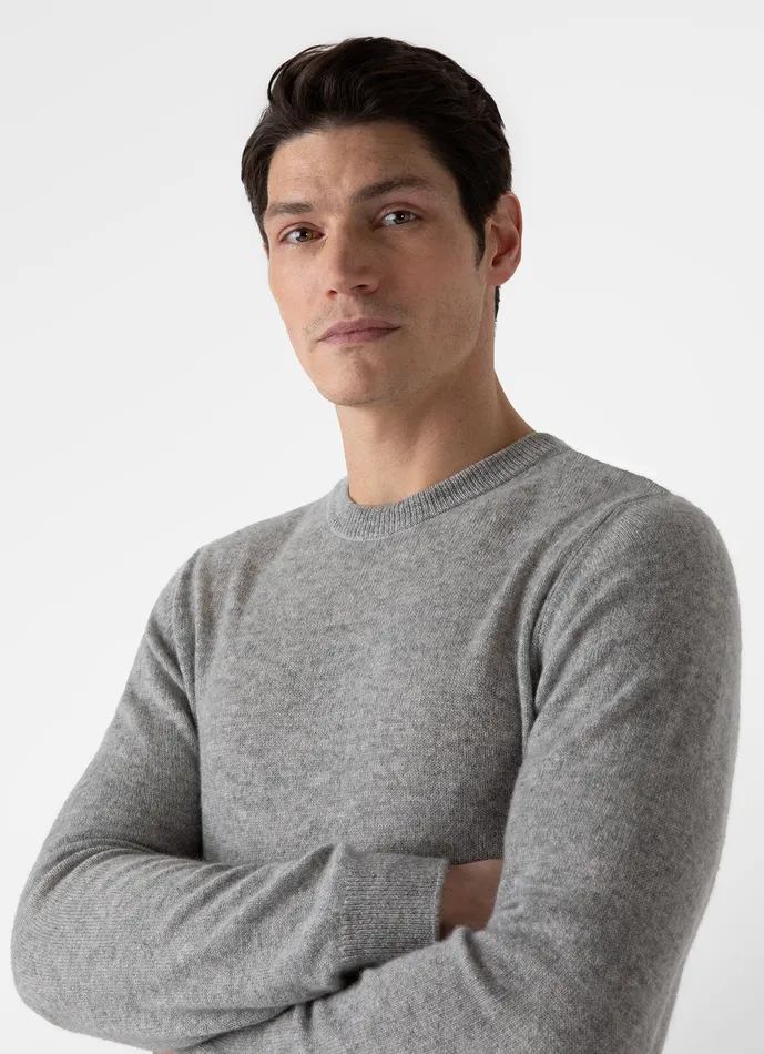 Cashmere Crew Neck Jumper Grey Melange Men Knitwear ussunspel
