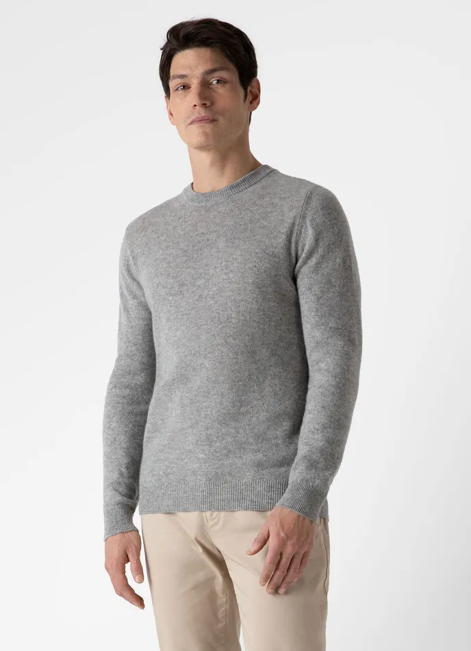 Cashmere Crew Neck Jumper Grey Melange Men Knitwear ussunspel