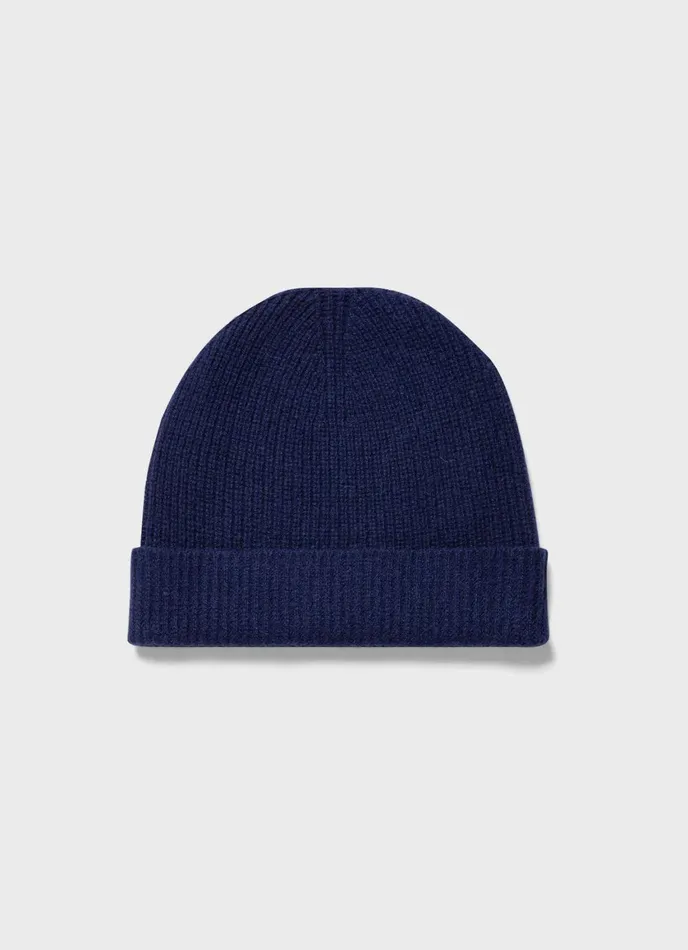 Cashmere Ribbed Hat Space Blue MenWomen SUNSPEL Hats Scarves and Gloves