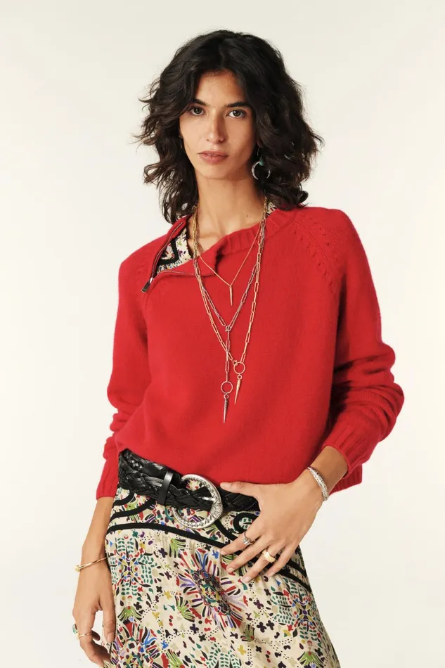 Cashmere Sweater Corvy Red Women Baandsh Sweaters and Cardigans