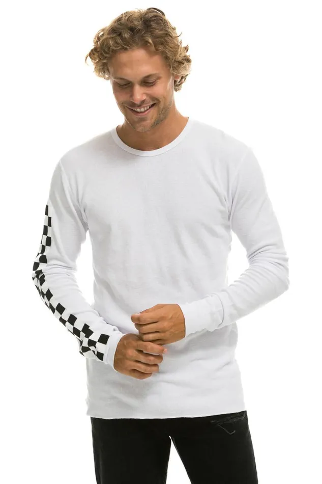 Check Sleeve Thermal 8211 White Women Aviator Nation Tees