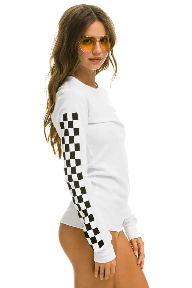 Check Sleeve Thermal 8211 White Women Aviator Nation Tees