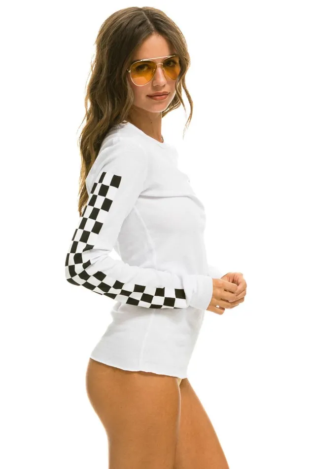 Check Sleeve Thermal 8211 White Women Aviator Nation Tees