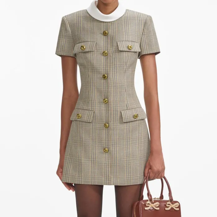Check Wool Mini Dress Women Self Portrait Dresses Check Wool Mini Dress Women Self Portrait Dresses