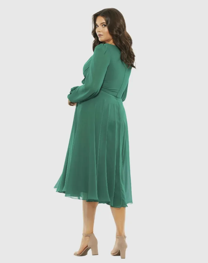 Chiffon Bishop Sleeve Surplice Dress Plus Emerald Green Cocktail Dresses Mac Duggal Women