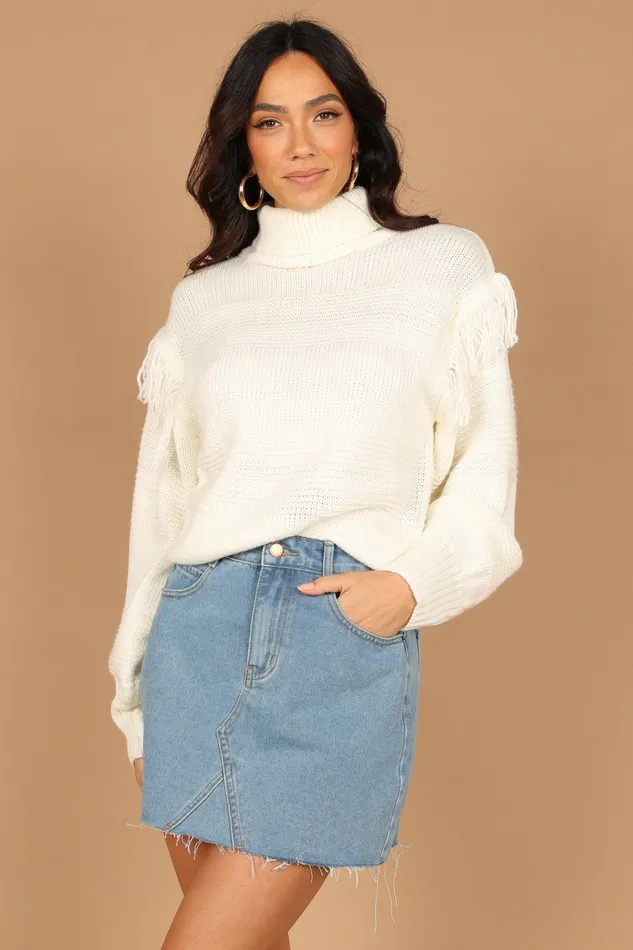 Christie Fringe Knit Sweater Cream Women Sweaters Petal and Pup