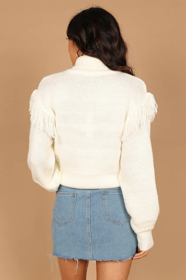 Christie Fringe Knit Sweater Cream Women Sweaters Petal and Pup