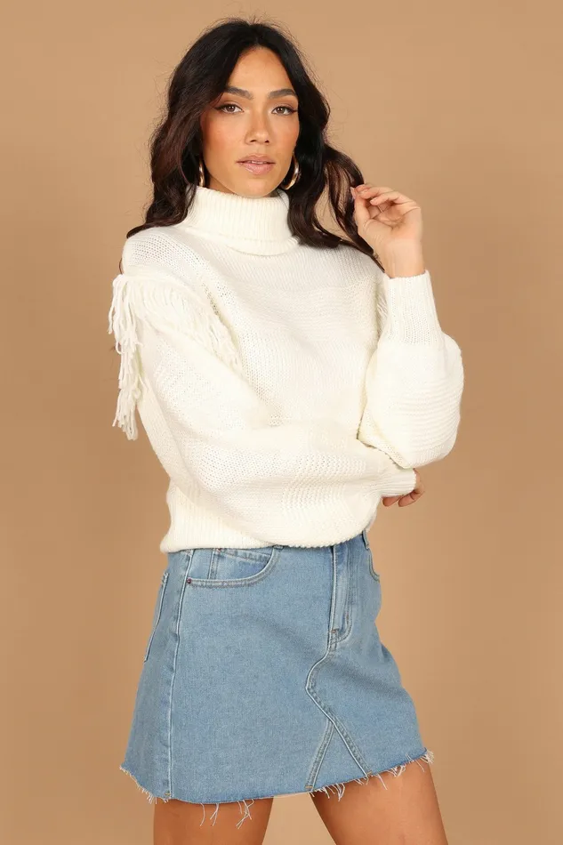 Christie Fringe Knit Sweater Cream Women Sweaters Petal and Pup