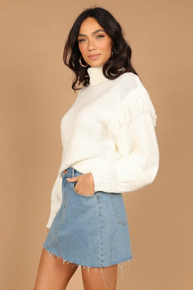 Christie Fringe Knit Sweater Cream Women Sweaters Petal and Pup