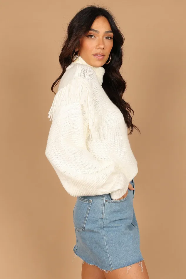 Christie Fringe Knit Sweater Cream Women Sweaters Petal and Pup