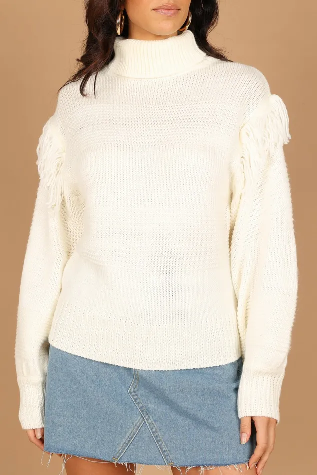 Christie Fringe Knit Sweater Cream Women Sweaters Petal and Pup