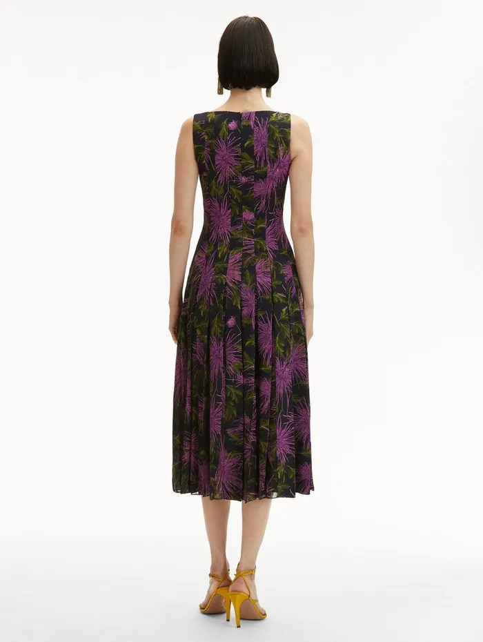 Chrysanthemum Chiffon Inset Dress Purple Navy Women Oscar De La Renta Dresses