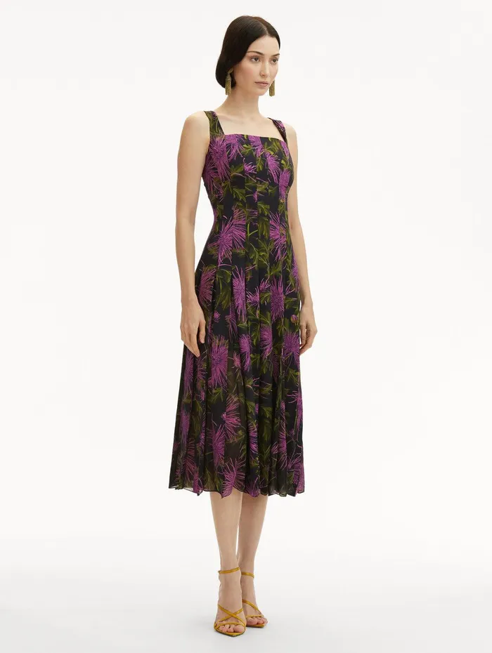 Chrysanthemum Chiffon Inset Dress Purple Navy Women Oscar De La Renta Dresses