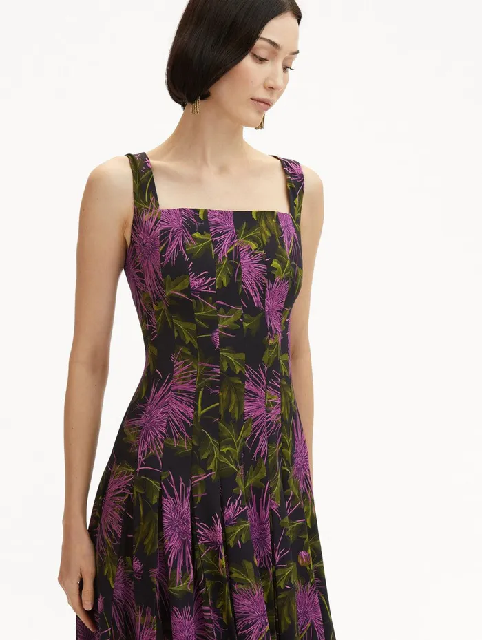 Chrysanthemum Chiffon Inset Dress Purple Navy Women Oscar De La Renta Dresses