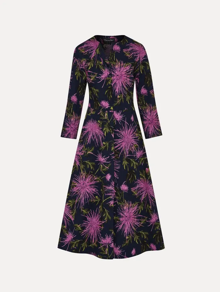 Chrysanthemum Cotton Poplin Dress Purple Navy Women Oscar De La Renta Dresses