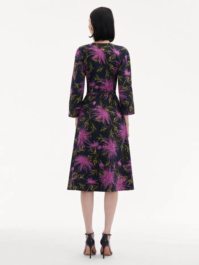 Chrysanthemum Cotton Poplin Dress Purple Navy Women Oscar De La Renta Dresses Chrysanthemum Cotton Poplin Dress Purple Navy Women Oscar De La Renta Dresses