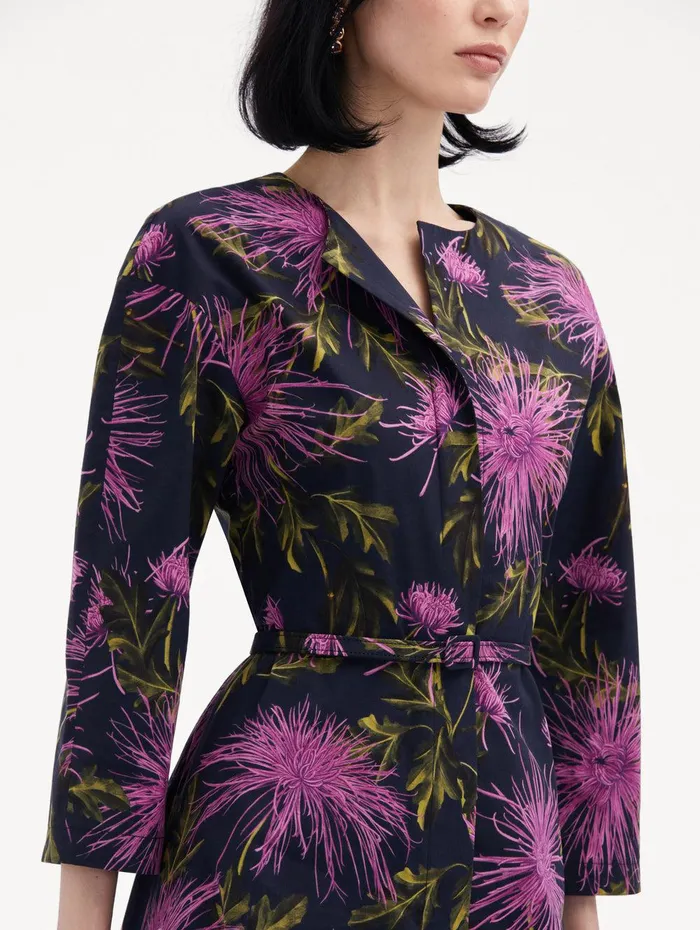 Chrysanthemum Cotton Poplin Dress Purple Navy Women Oscar De La Renta Dresses Chrysanthemum Cotton Poplin Dress Purple Navy Women Oscar De La Renta Dresses