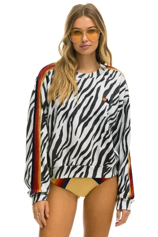 Classic Relaxed Fit Crew Sweatshirt 8211 Zebra WomenMen Aviator Nation Sweatshirts