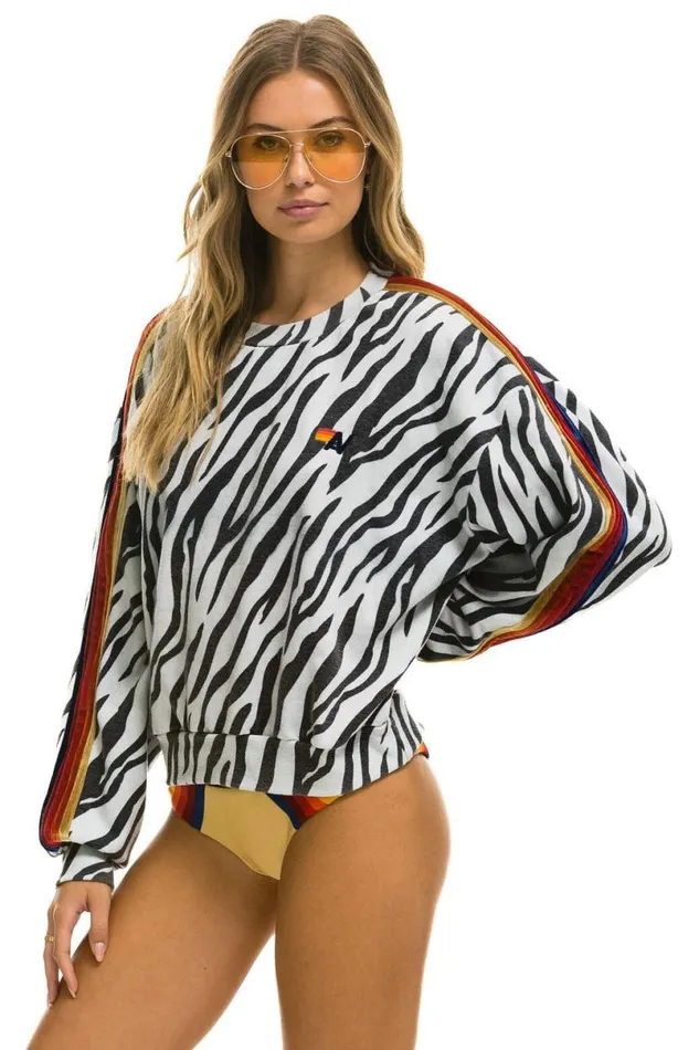 Classic Relaxed Fit Crew Sweatshirt 8211 Zebra WomenMen Aviator Nation Sweatshirts