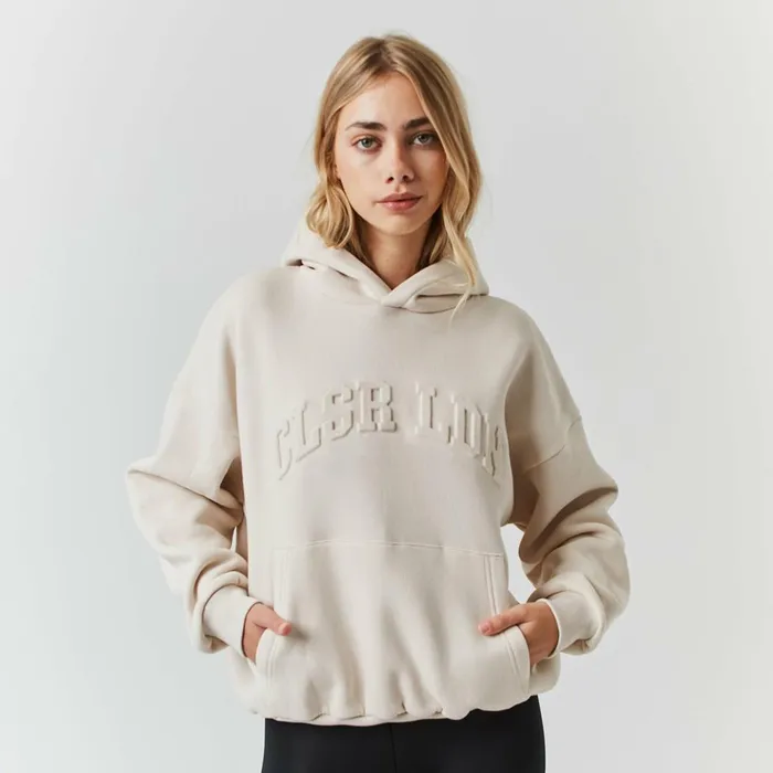 Closure London Embossed Varsity Hoodie Stone Women Hoodies