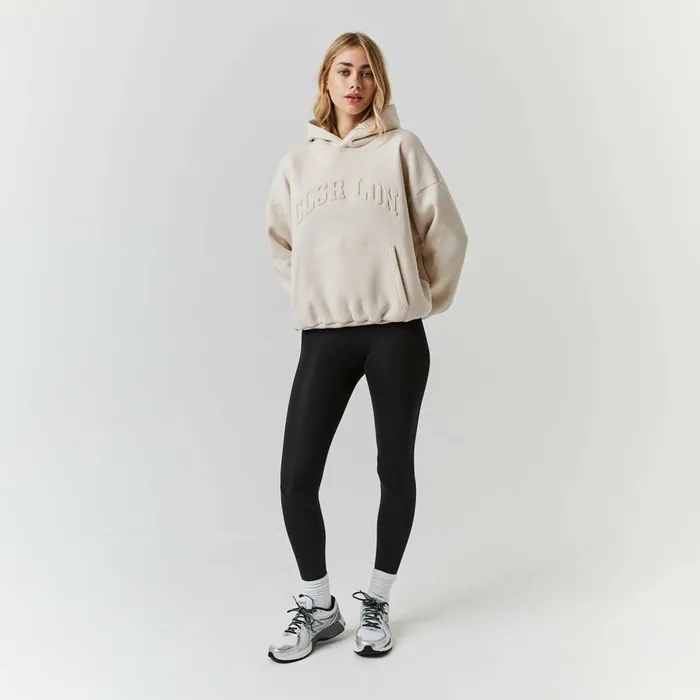 Closure London Embossed Varsity Hoodie Stone Women Hoodies