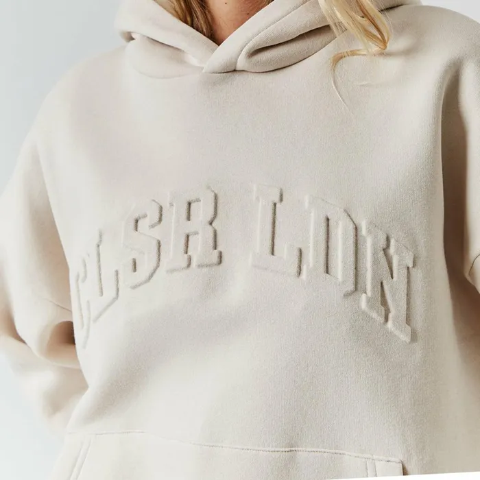 Closure London Embossed Varsity Hoodie Stone Women Hoodies