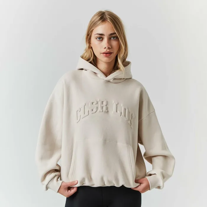Closure London Embossed Varsity Hoodie Stone Women Hoodies