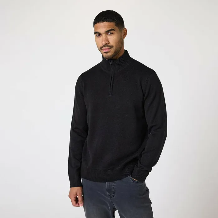 Closure London Knit 14 Zip Funnel Neck Black Men Knitwear