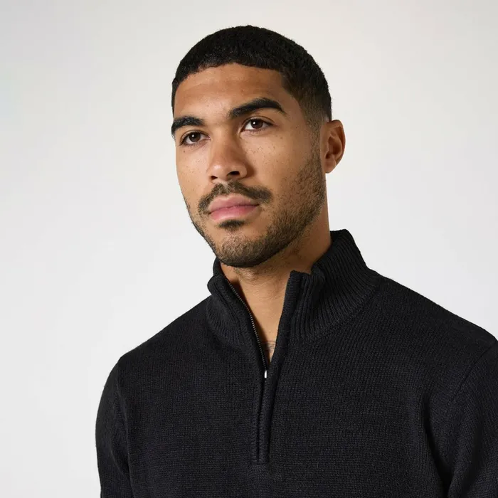Closure London Knit 14 Zip Funnel Neck Black Men Knitwear