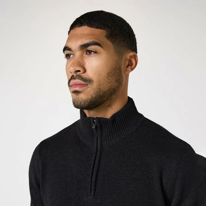 Closure London Knit 14 Zip Funnel Neck Black Men Knitwear