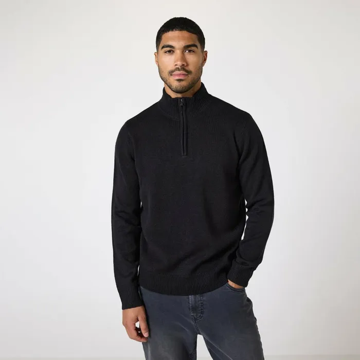 Closure London Knit 14 Zip Funnel Neck Black Men Knitwear