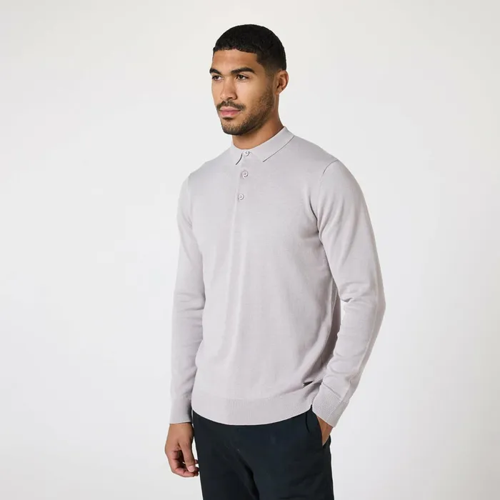 Closure London Long Sleeve Knitted Polo Sand Men Knitwear