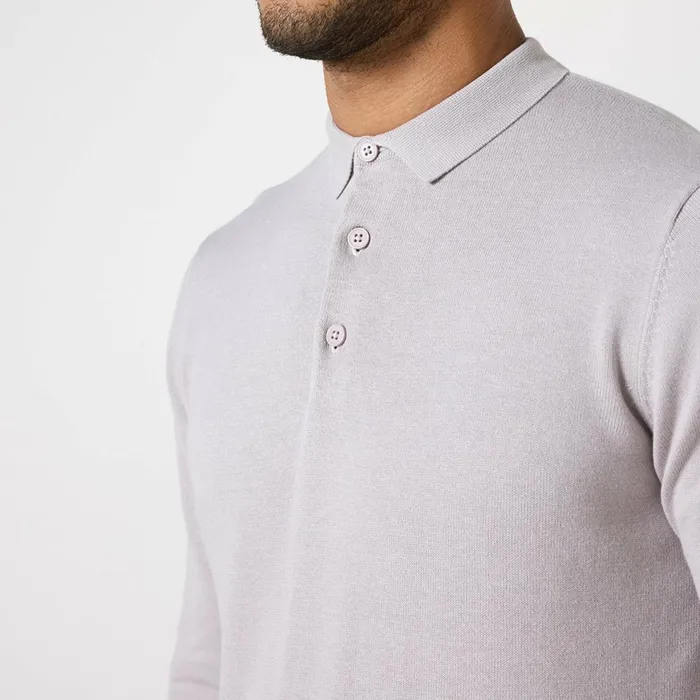 Closure London Long Sleeve Knitted Polo Sand Men Knitwear