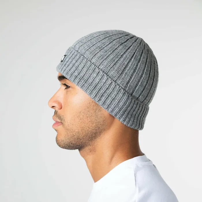 Closure London Smart Metal Badge Beanie Grey Marl Men Headwear