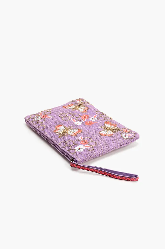 Clutches America and Beyond Women Purple Bee Wristlets HandWoven Jacquard Design