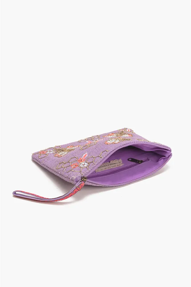 Clutches America and Beyond Women Purple Bee Wristlets HandWoven Jacquard Design