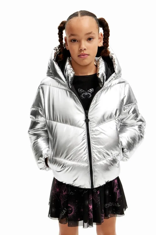 Coats And Jackets Kids Desigual Metallic Padded Coat Black