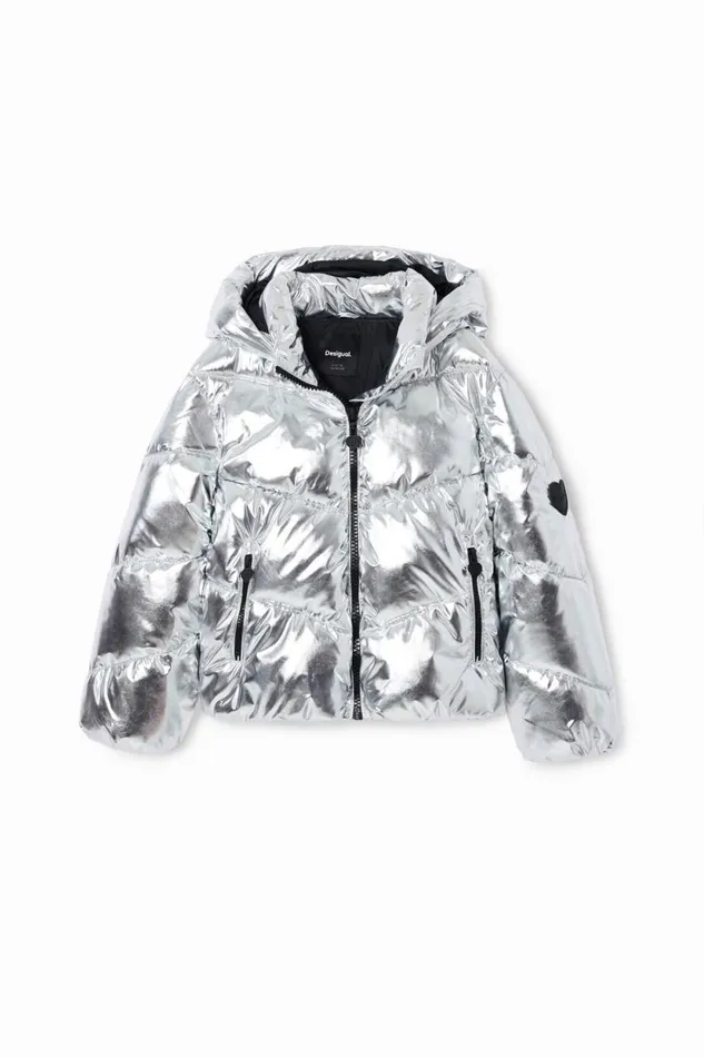 Coats And Jackets Kids Desigual Metallic Padded Coat Black