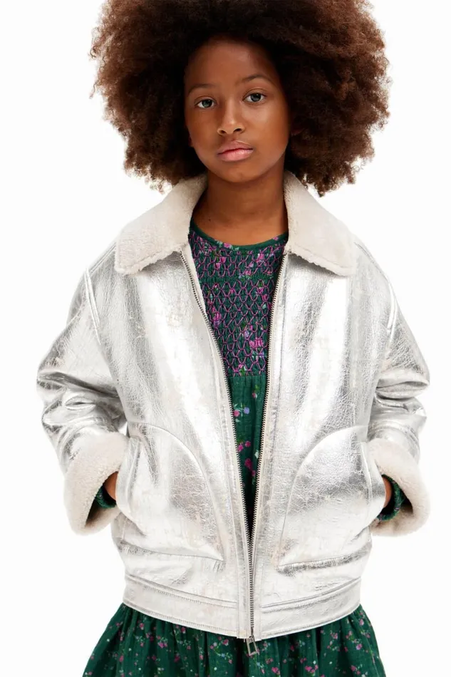 Coats And Jackets Kids Desigual Metallic Shearling Jacket Black