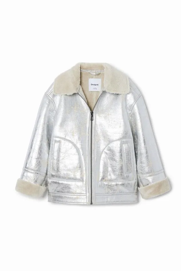 Coats And Jackets Kids Desigual Metallic Shearling Jacket Black