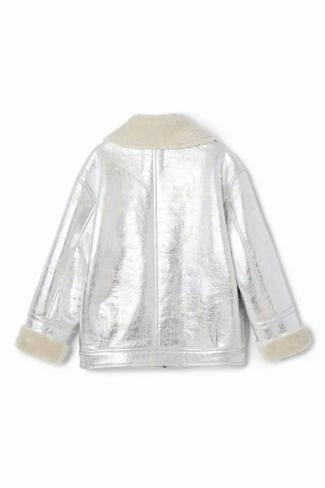 Coats And Jackets Kids Desigual Metallic Shearling Jacket Black