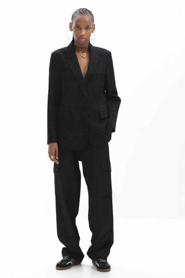 Coats And Jackets Women Desigual Blazer With Diecut Flower Silhouette Black