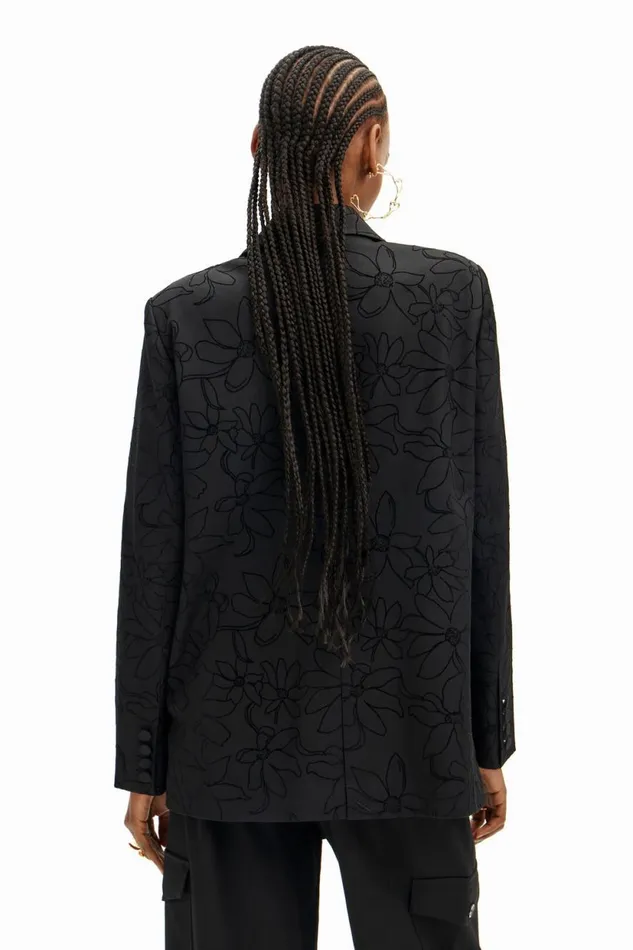 Coats And Jackets Women Desigual Blazer With Diecut Flower Silhouette Black