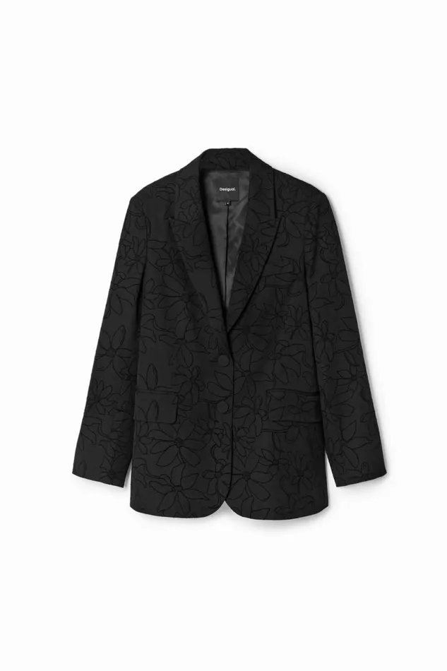 Coats And Jackets Women Desigual Blazer With Diecut Flower Silhouette Black