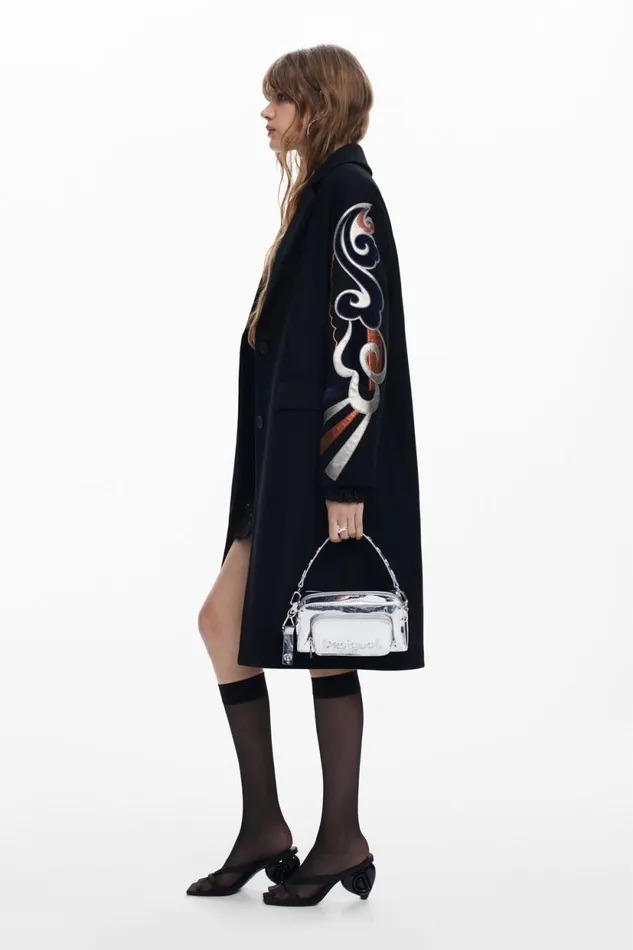 Coats And Jackets Women Desigual Coat With Printed Sleeves Black