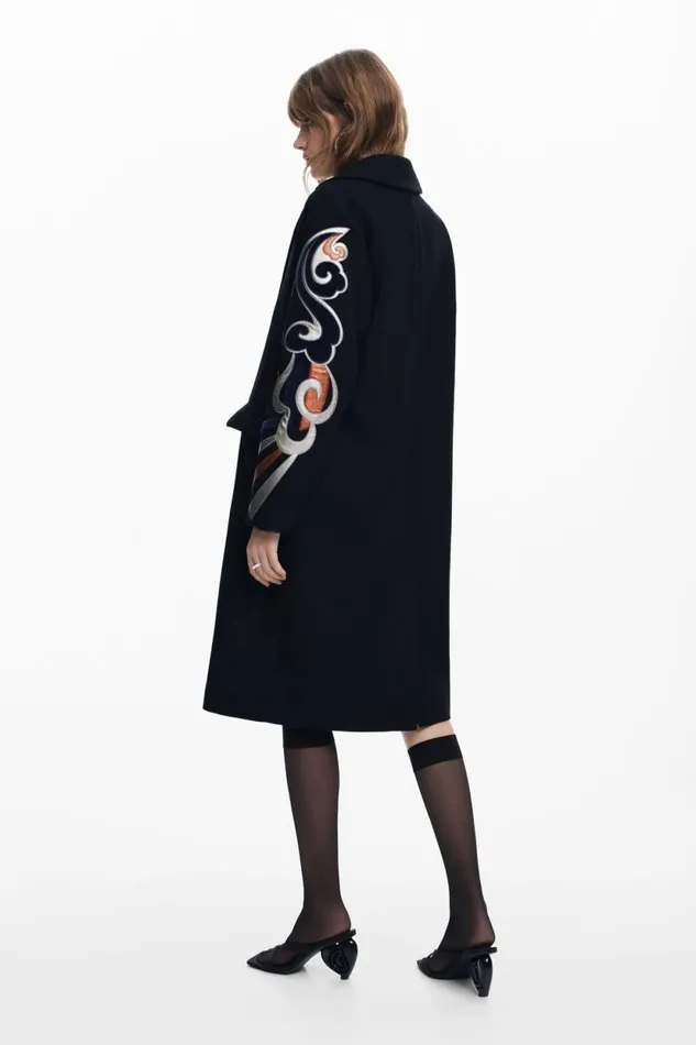 Coats And Jackets Women Desigual Coat With Printed Sleeves Black