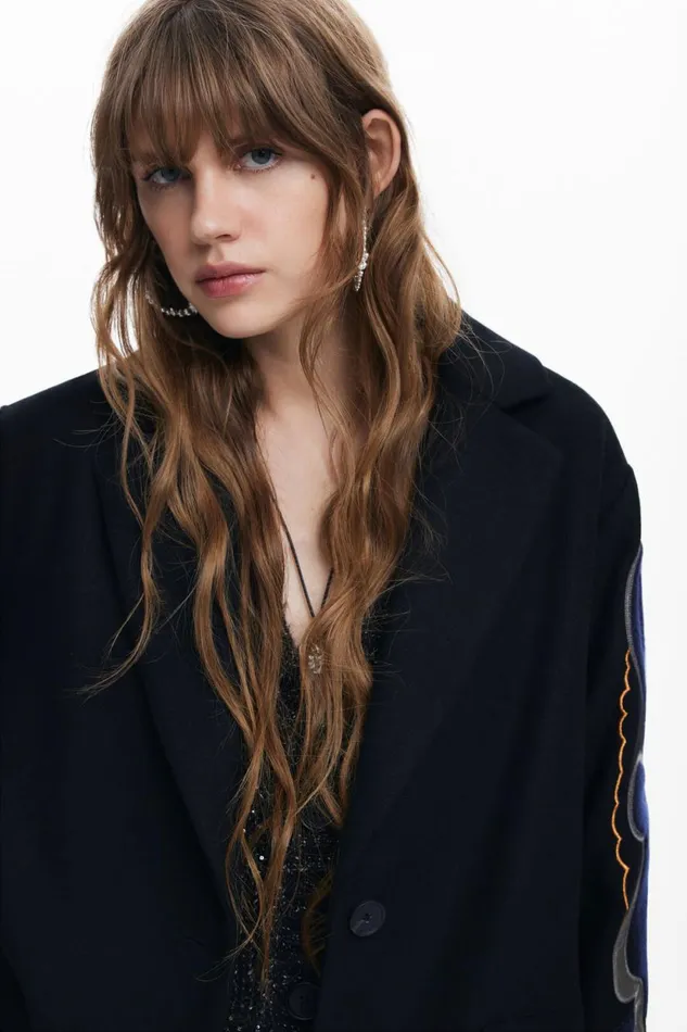 Coats And Jackets Women Desigual Coat With Printed Sleeves Black